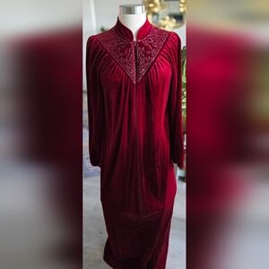 Sears At Home Wear Vtg 60s 70s 3/4 Zip Full Length Robe Burgundy Size M